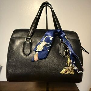 EUC Kate Spade Black Handbag with Scarf Accent (Bag Charm Not Included)